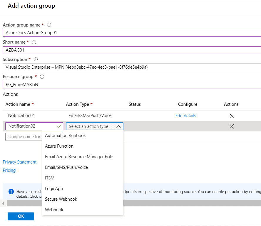 Azure Action Groups