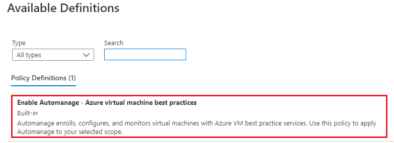 Azure Automanage Policy Defination