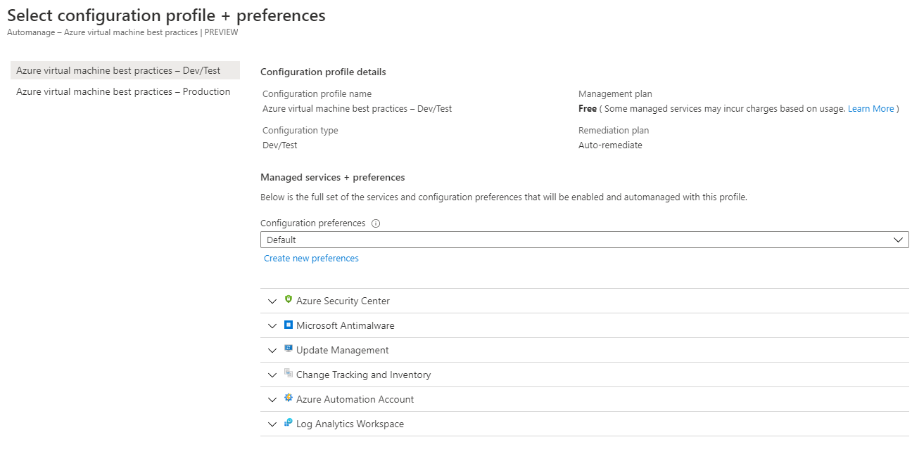 Azure Automanage Profiles